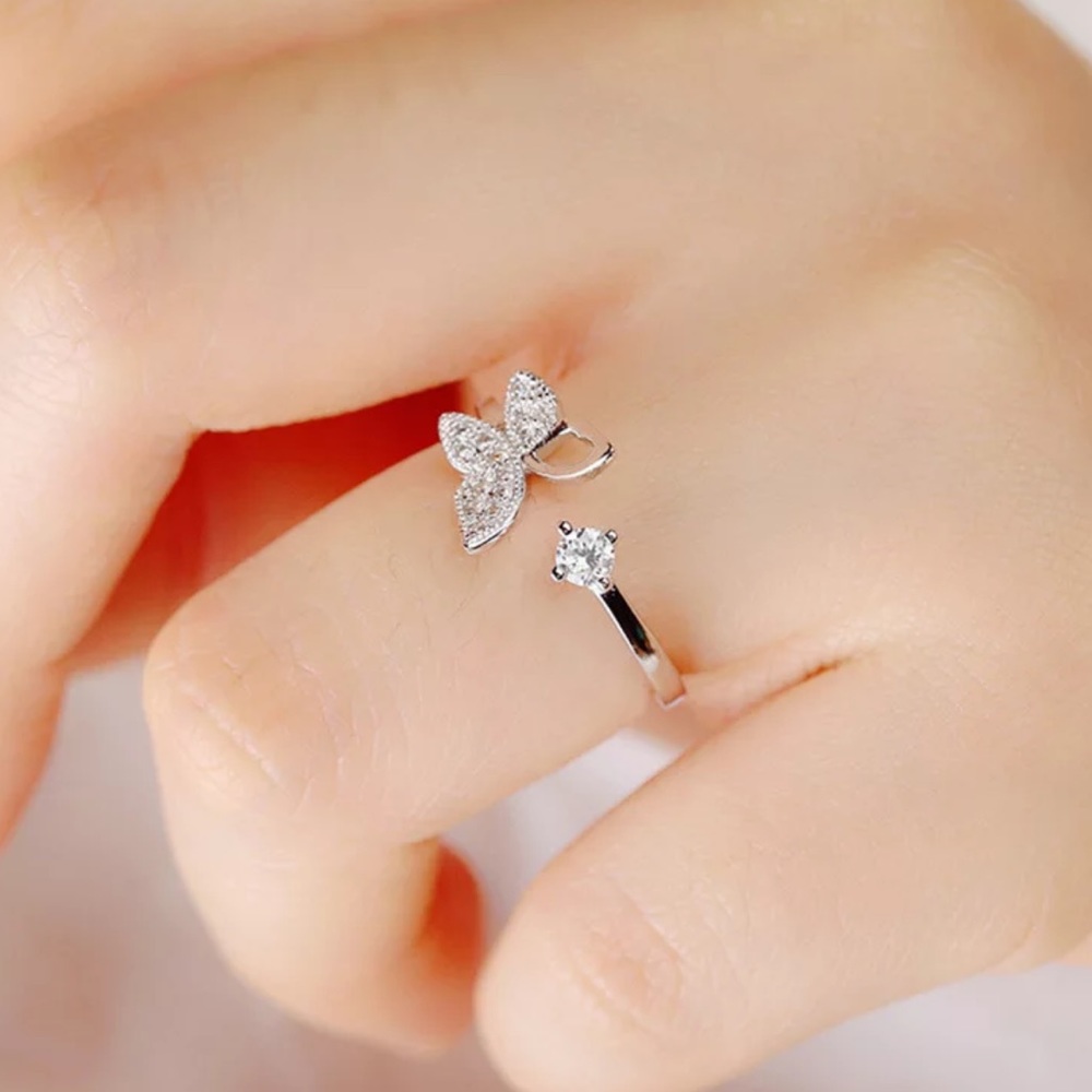 925 Sterling Silver Rhinestone Butterfly Ring